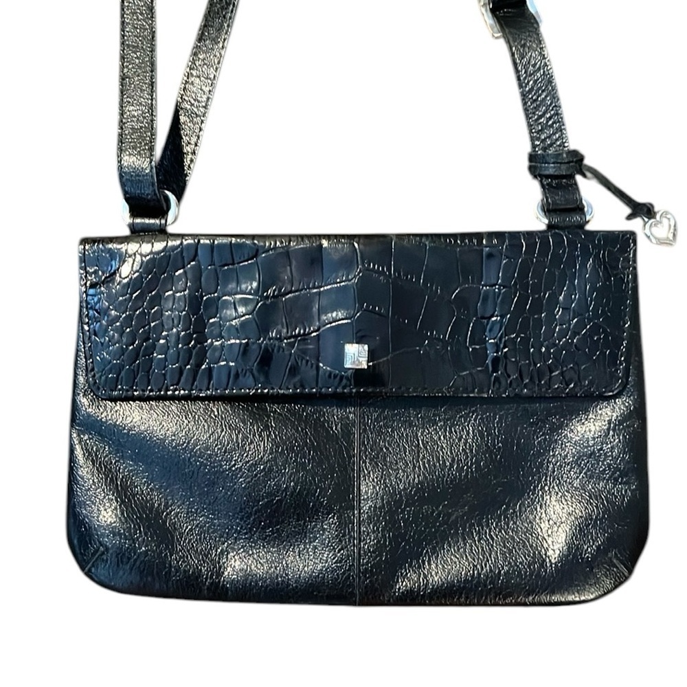 Brighton Black Faux Snakeskin Leather Small Slim Crossbody Purse